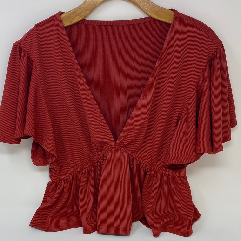 Elegant Rust Colored V-Neck Women's Top